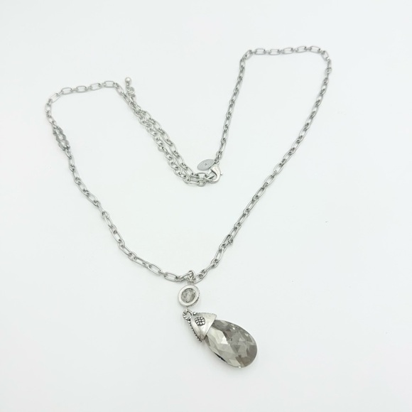 Chico’s Silver Tone Teardrop and Smoky Crystal Rhinestones Necklace - Picture 4 of 8